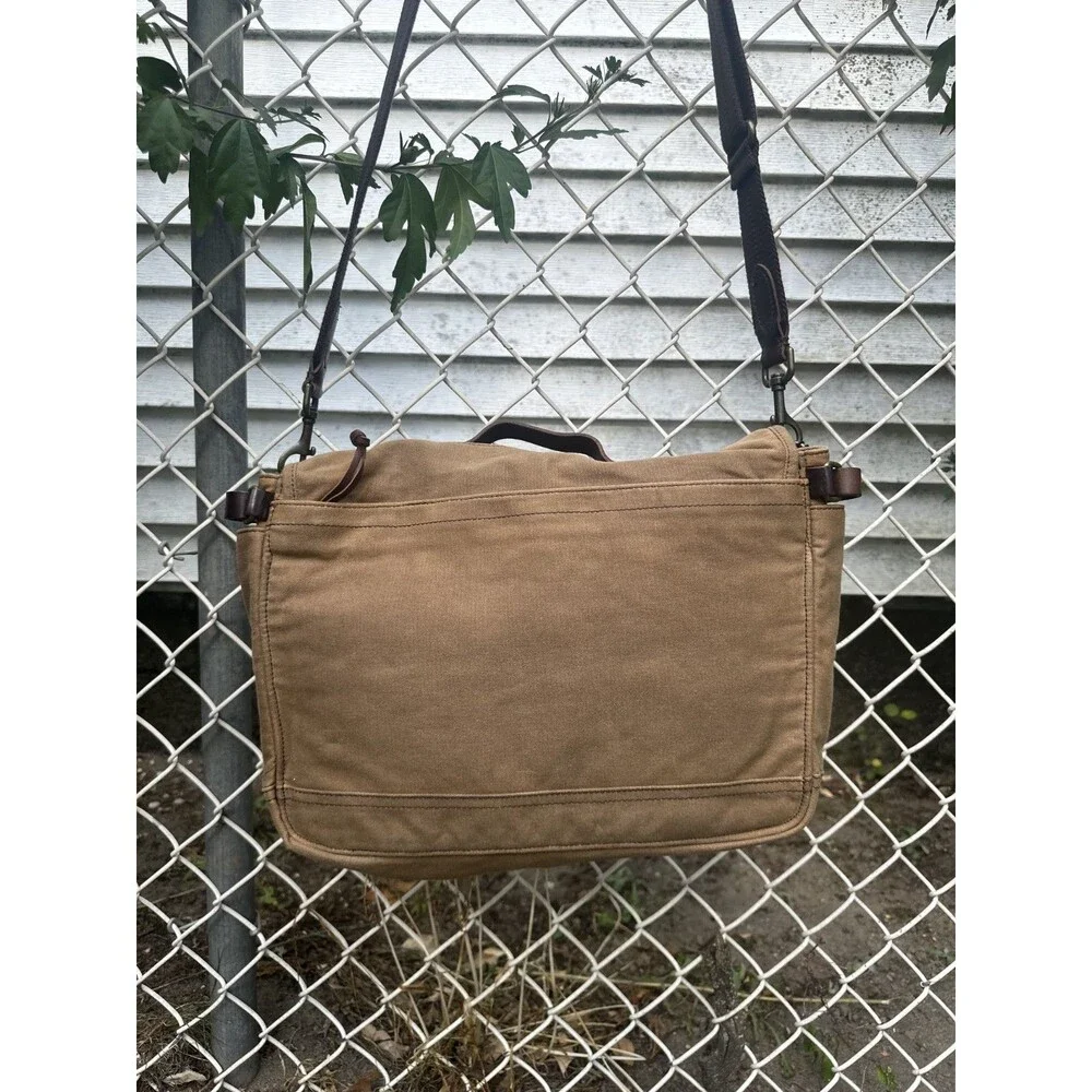 J. Crew Abingdon Abingdon Waxed Canvas Leather Messenger Bag Beige NWT